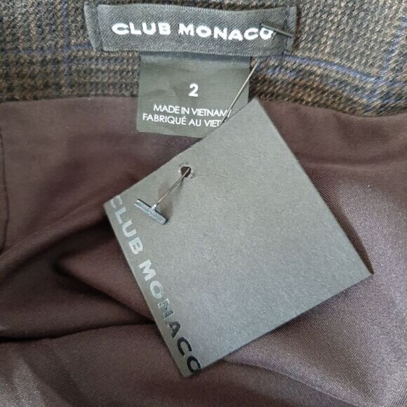 CLUB MONACO Wool Leather Blend Front Slit Knee Length Skirt Brown Plaid Sz 2 - Picture 9 of 11